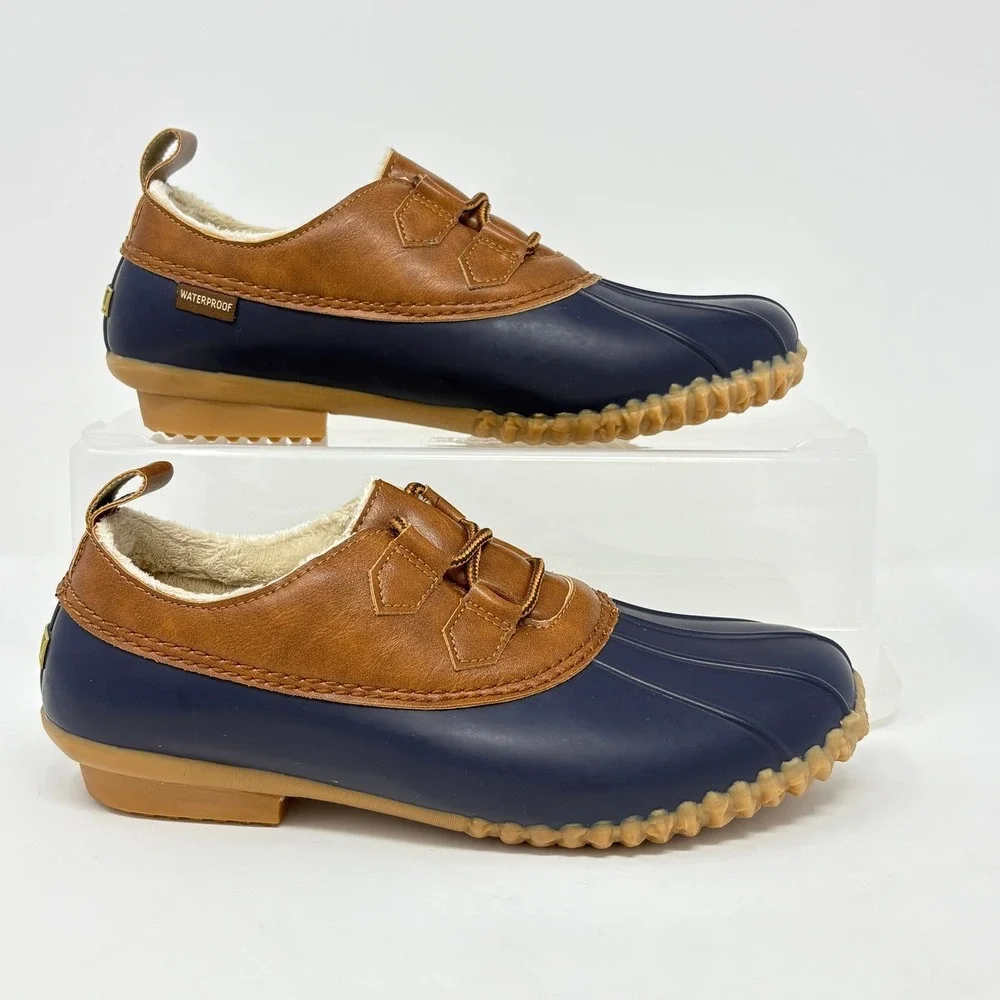 JBU by Jambu‎ Womens 8M Glenda Waterproof Duck Shoes Navy Tan Faux Fur Lined